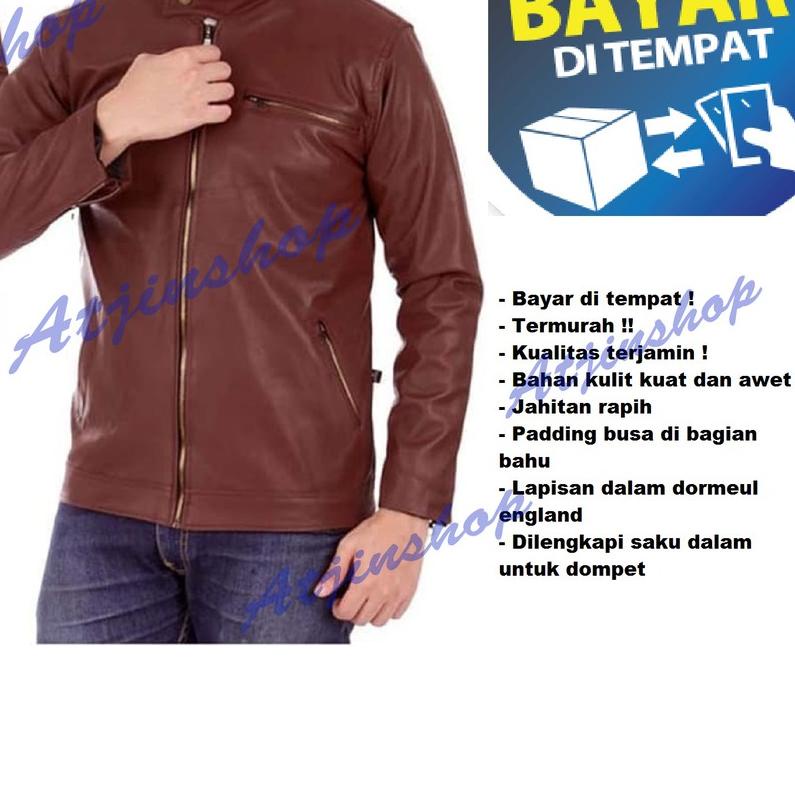 ♝ Atjin-Jaket Kulit Pria Kasual Exclusive Series Ferrari / Jaket Motor Pria [Coklat - Hitam] ✯