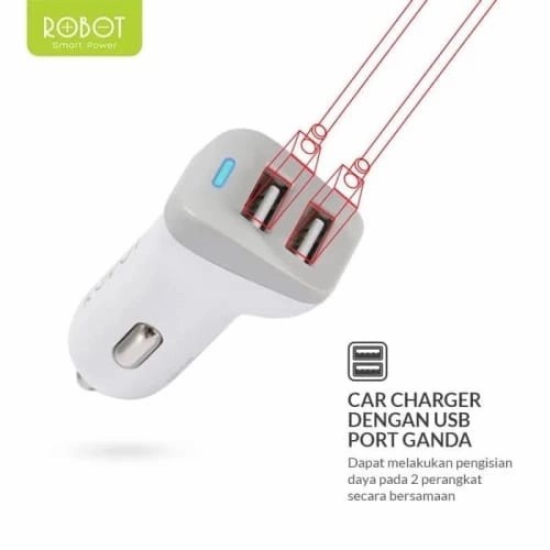 CAR CHARGER MOBIL LED INDICATOR ROBOT RT C06 2PORT USB GARANSI RESMI