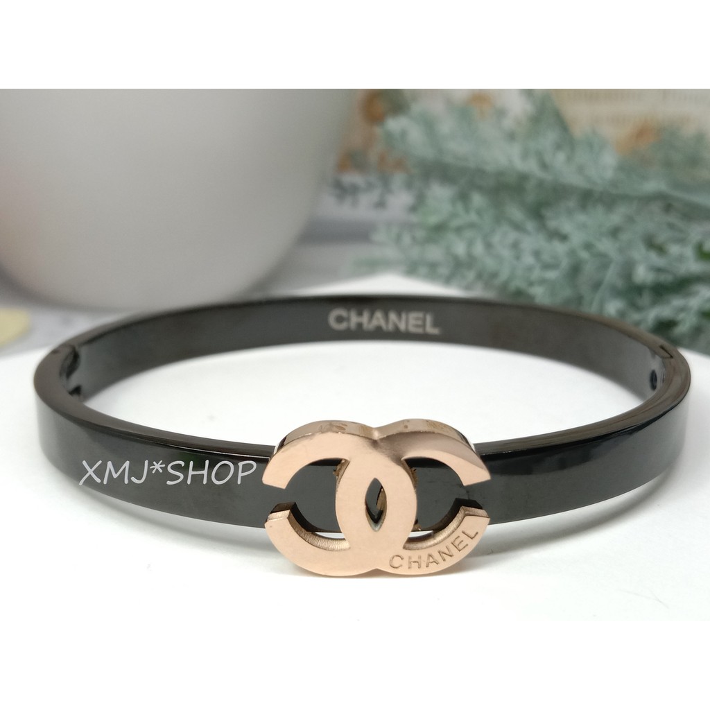 XMJ*SHOP GELANG TITANIUM WANITA 100% ASLI ANTI KARAT MODEL CHANEL HITAM