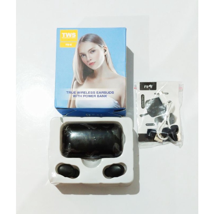 Headset TWS F9 headset bluetooth bisa berfungsi sebagai power bank earphone wireless headset-2