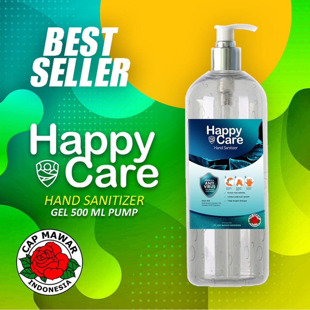 Hand sanitizer gel botol pump Happy Care 500 ml alkohol 70