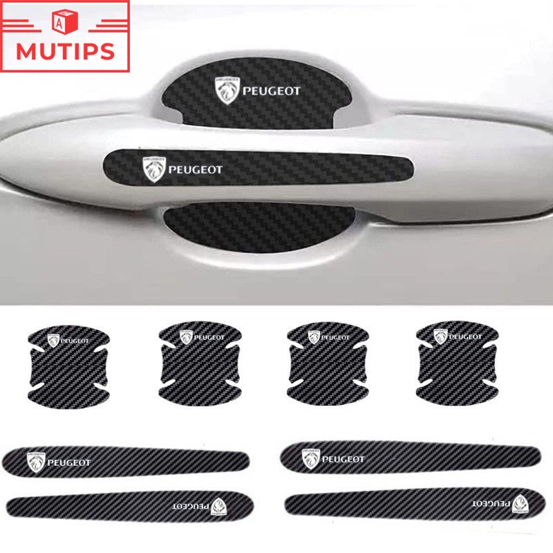 8pcs Stiker Pelindung Handle Pintu Mobil Bahan Carbon Fiber Untuk Peugeot 206 207 208 307 308 406 408 508 2008 3008 5008