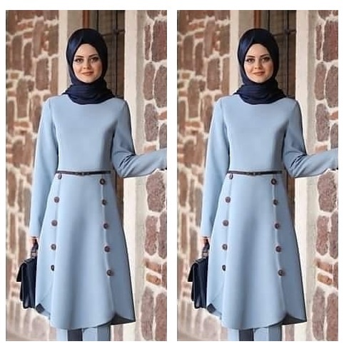 Baju Gamis Syari Syar I asdf Muslim Pesta Fashion Wanita Remaja Murah Terbaru Dress Polos 2020 2021-SYIFA TUNIK - BIRU