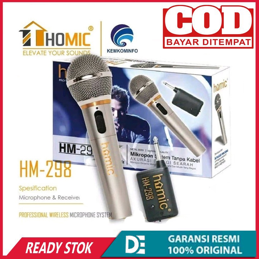 Microphone Single Wireless HOMIC HM-298 ( MIC bahan METAL ) original Bisa kabel dan wireless