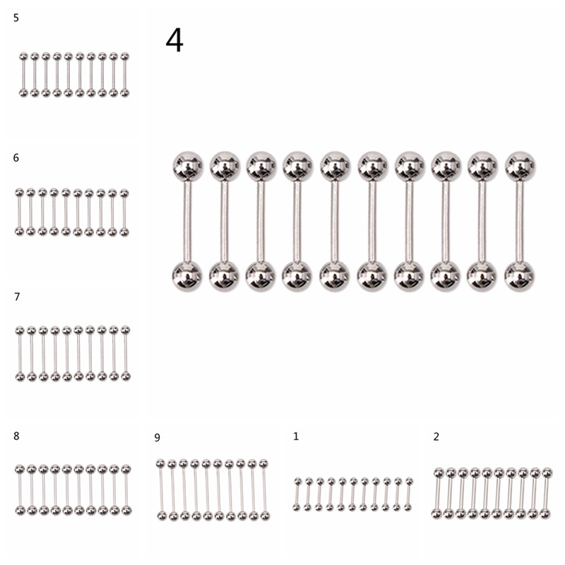 10 Pcs Cincin Puting Lidah Bentuk Barbel Bahan Stainless steel