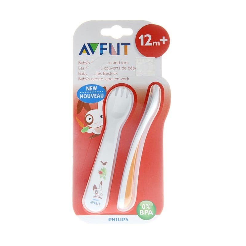 Avent Toddler Fork &amp; Spoon SCF712/00 / Sendok Garpu Makan Bayi 12m+