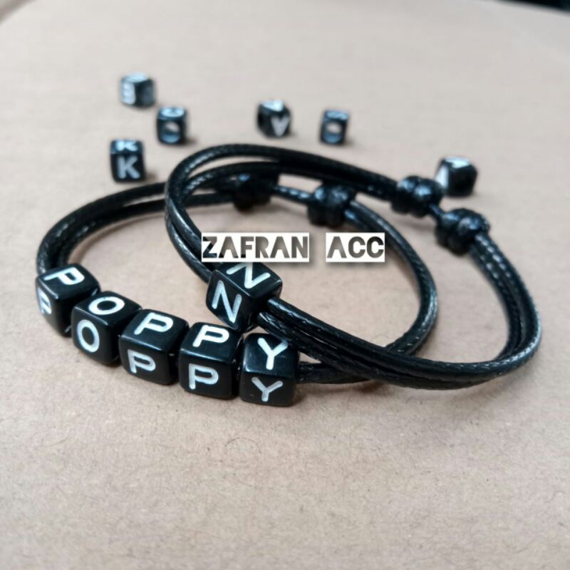 Gelang Nama Tali Hitam  Korea  - Gelang Huruf Kubus