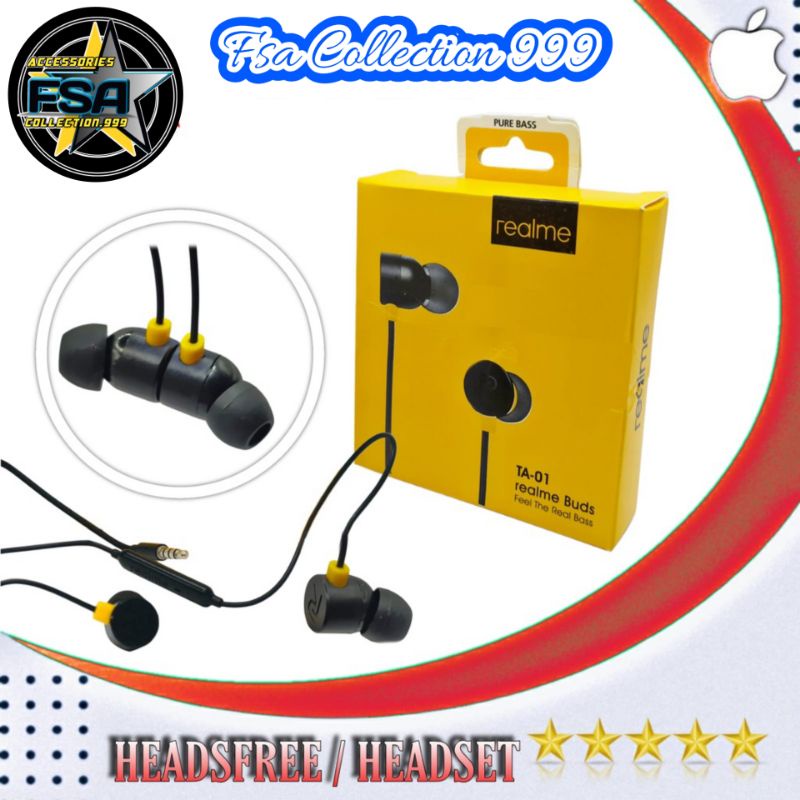 Headset Realme Pure Bass TA-01 In Ear Ori 100% Asli Realme 3pro XT X2 pro All Type with  Mic Realme Earphone