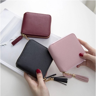 DOMPET MINI - Dompet Pendek Fashion Wanita Dompet Kecil Rumbai Korea Wanita Dompet Ritsleting Persegi Sederhana Dompet Koin Wanita Dompet Lucu