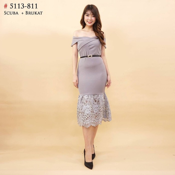 Dress Scuba Brukat #5113 (Abu-abu)