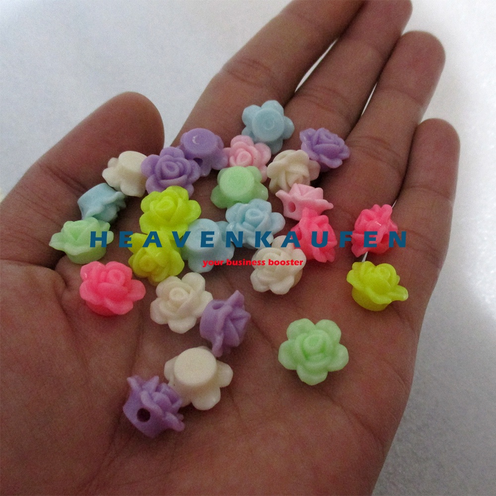 Manik Manik Beads Bunga Mawar Rose Flower Lebar 12 mm Lubang 1,5 mm Mix Warna Per Pack isi 50 Pcs