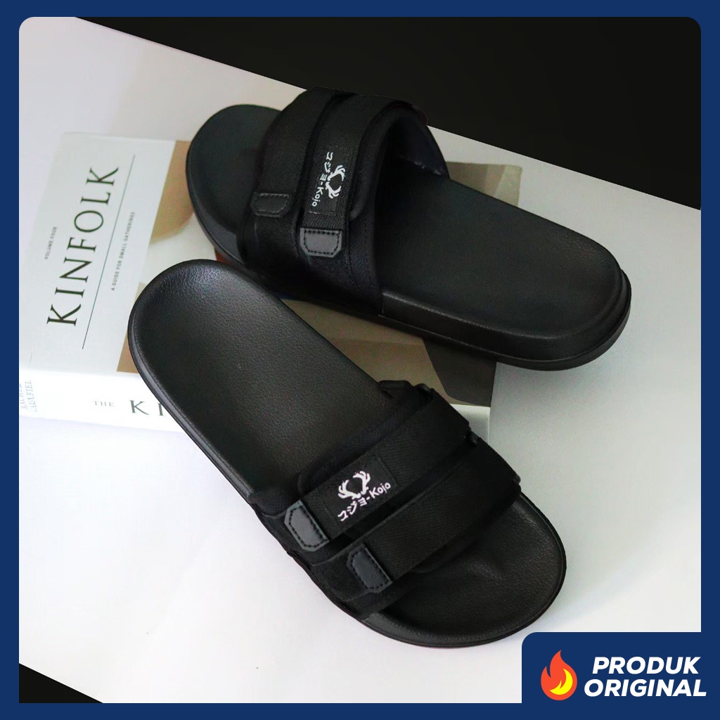 PANDEMIC S3 FULL BLACK ORIGINAL x KOJO Sandal Casual Hitam Pria Sendal Slide Jalan Santai Harian Slippers Hangout Main Kondangan Lebaran Slop Selop Karet Premium Slip On Remaja Dewasa Flip Flop Kerja Formal Sport Footwear Keren Terbaru Kekinian Branded