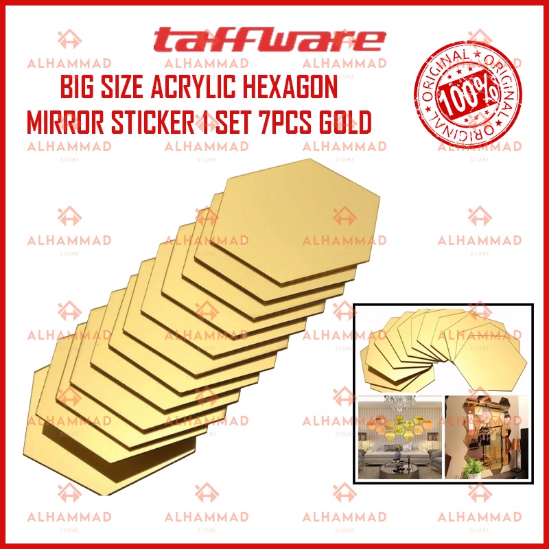 [BEST QUALITY] Dekorasi Dinding Hexagon Mirror Acrylic 7 PCS - GOLD