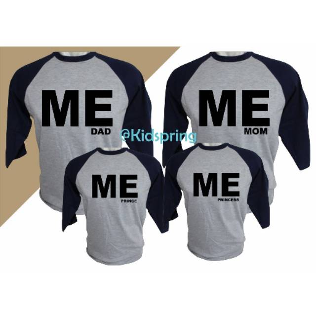 kaos raglan keluarga lengan panjang/lengan 3/4 | kaos couple ME dad ME mom ME Princess ME prince