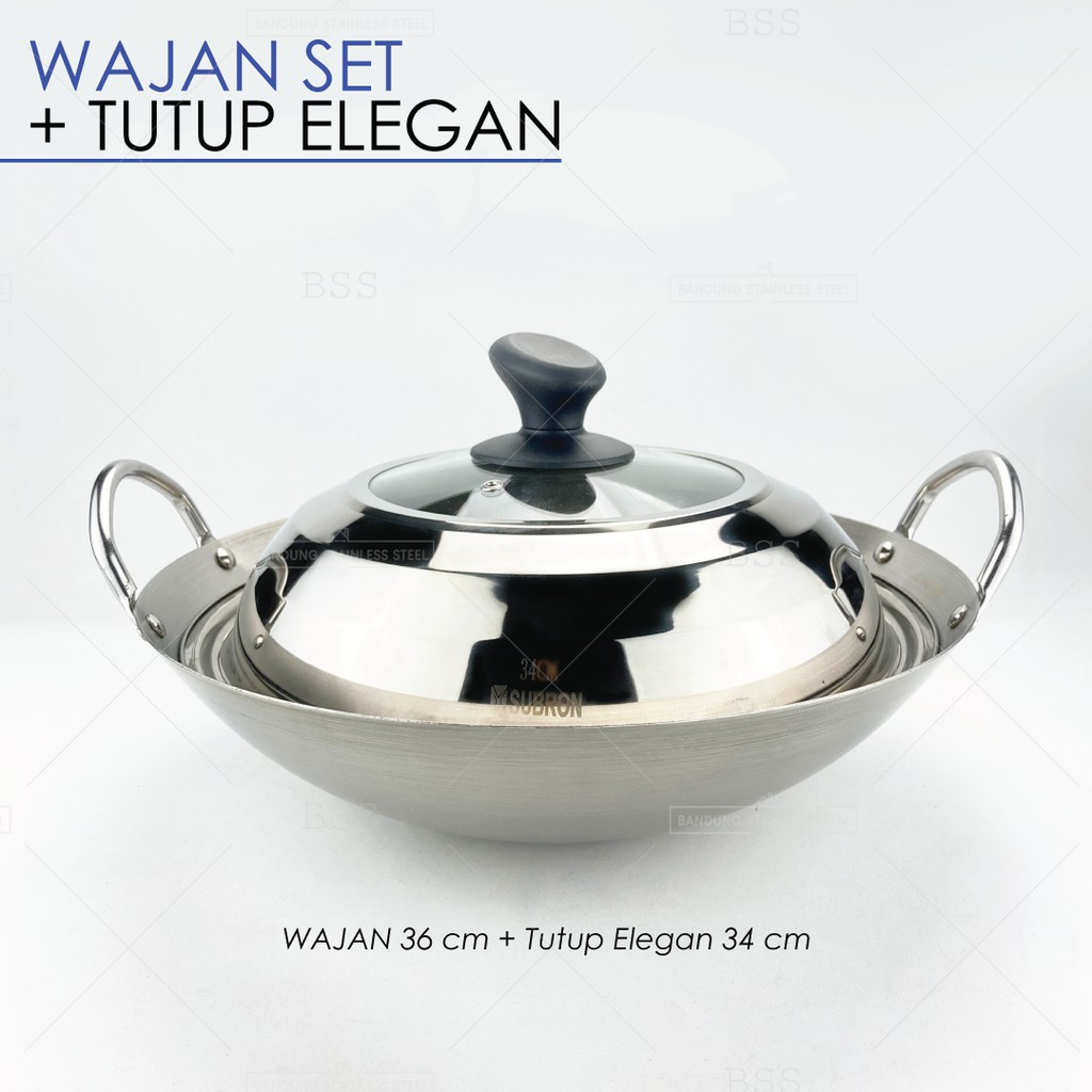 Wajan Penggorengan Stainless Steel Tebal Wok Kuali Goreng 36cm 38cm 40cm