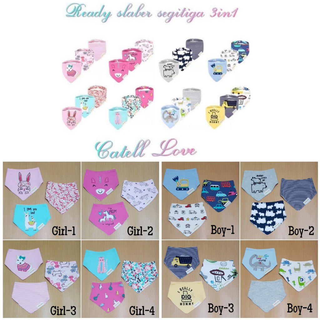 3 pcs Slaber segitiga bibs catell love celemek lap iler bayi