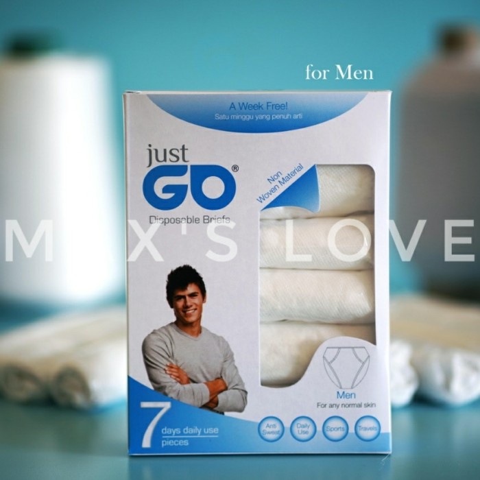 Jual JUST GO CELANA DALAM KERTAS SEKALI PAKAI DISPOSABLE PANTY BRIEFS PRIA BAHAN BERKUALITAS