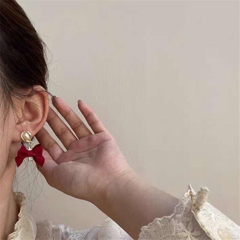 Anting Tusuk Sterling Silver 925 Model Pita Merah Vintage Untuk Wanita