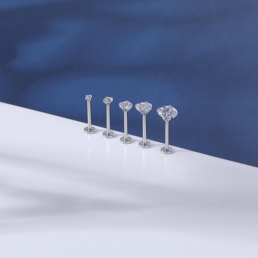 1 PC Anting Stud Tindik Bibir Labret Kristal Bahan Stainless Steel Ukuran 10mm 2 / 3 / 4 / 5 / 6mm 18G / 16G Helix Medusa