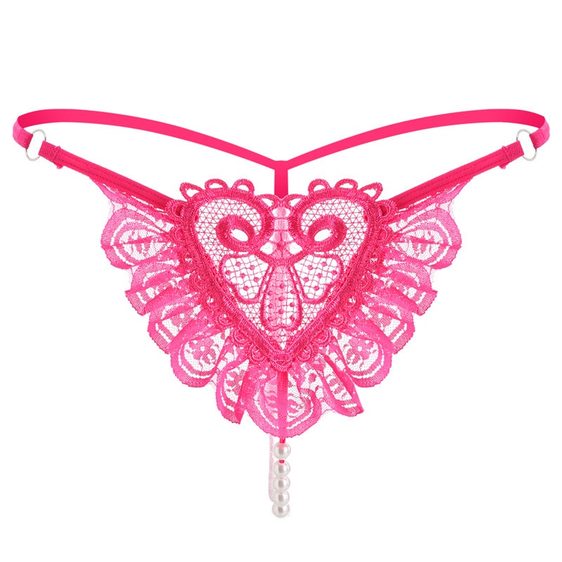 G String Sexy Lace Celana Dalam Mutiara Thong Pola hati transparan Low Waist Lingerie Sexy (COD) 3C200
