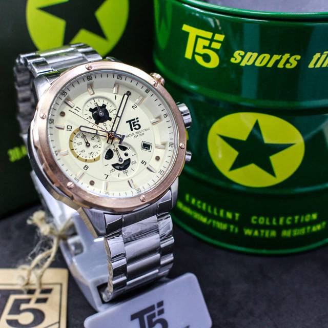 JAM TANGAN PRIA T5 ORIGINAL H3588 SILVER CHRONOGRAPH  PLUSBOX PAPERBAG