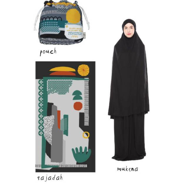 LAST STOCK Herroom mukena midi kawung solo ireng (Bundling) HITAM pouch zipper