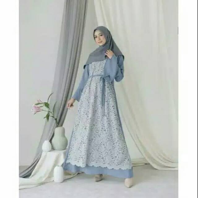 Alena Dress, gamia brukat, gamis pesta