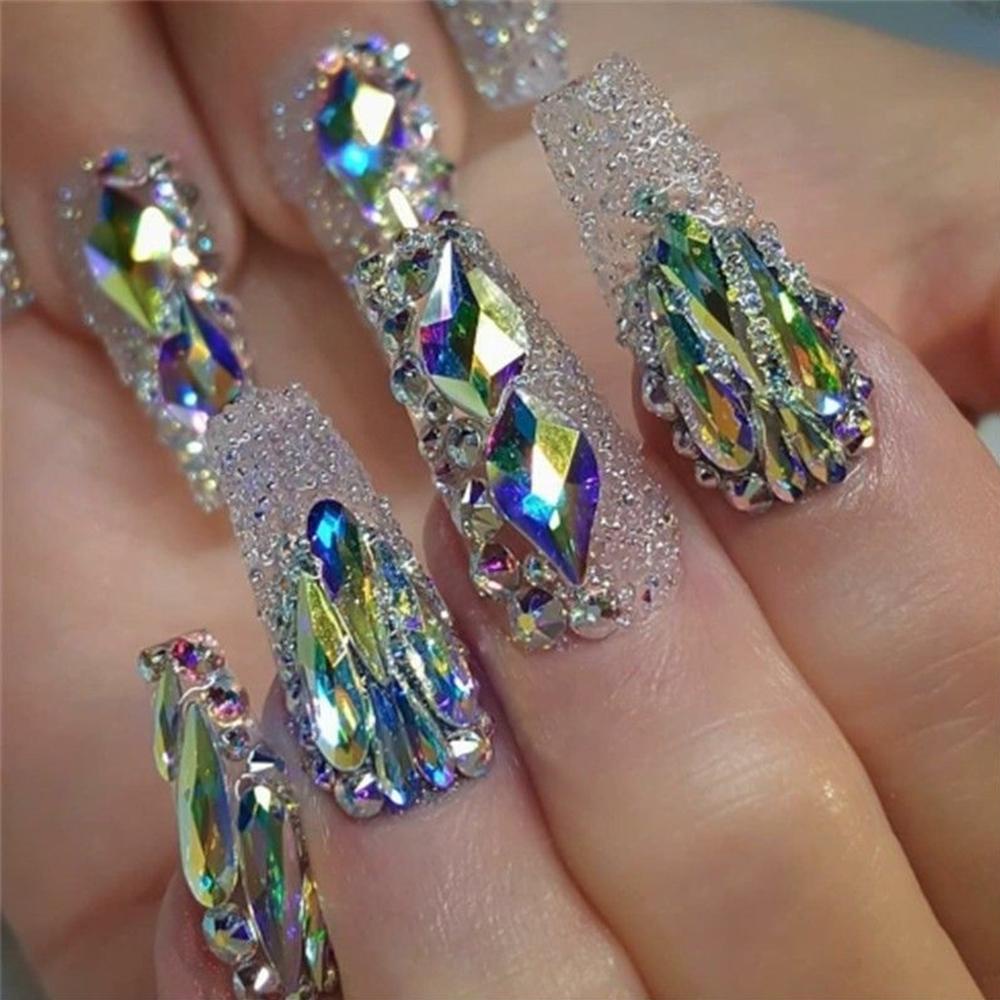 AUGUSTINA Agustina Kuku Rhinestones 3D DIY Flat-back Akrilik Ukuran Campur Batu Kaca