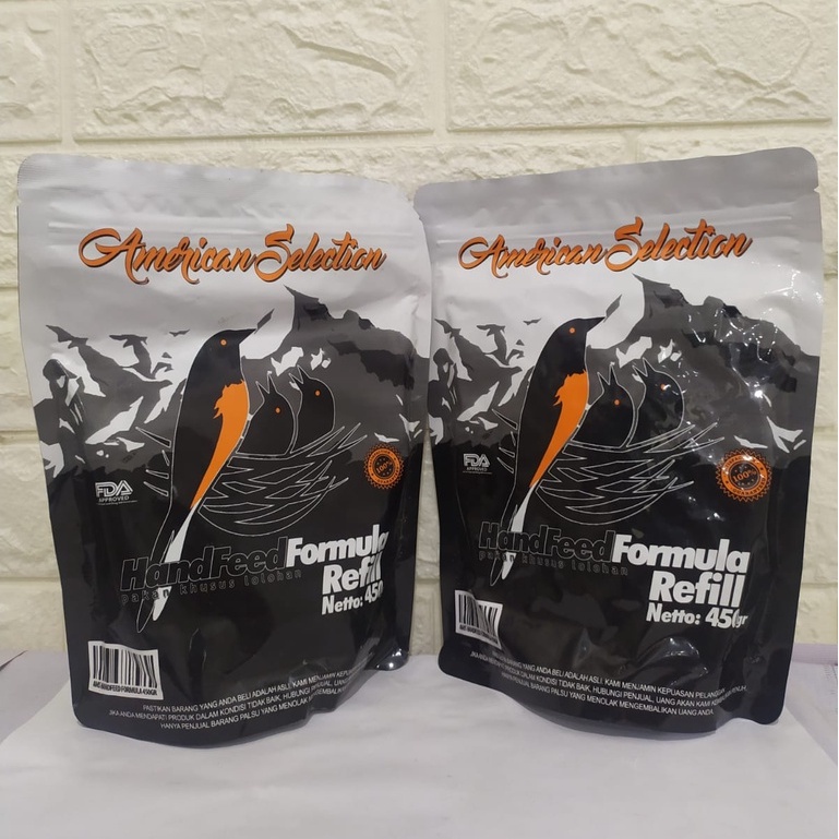 Voer AMS American Selection hand feed formula refill 450 gram pakan khusus lolohan untuk burung mura