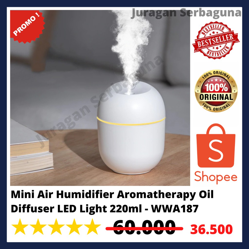 Vinkkatory Mini Air Humidifier Aromatherapy Oil Diffuser LED Light 220ml - WWA187 - White