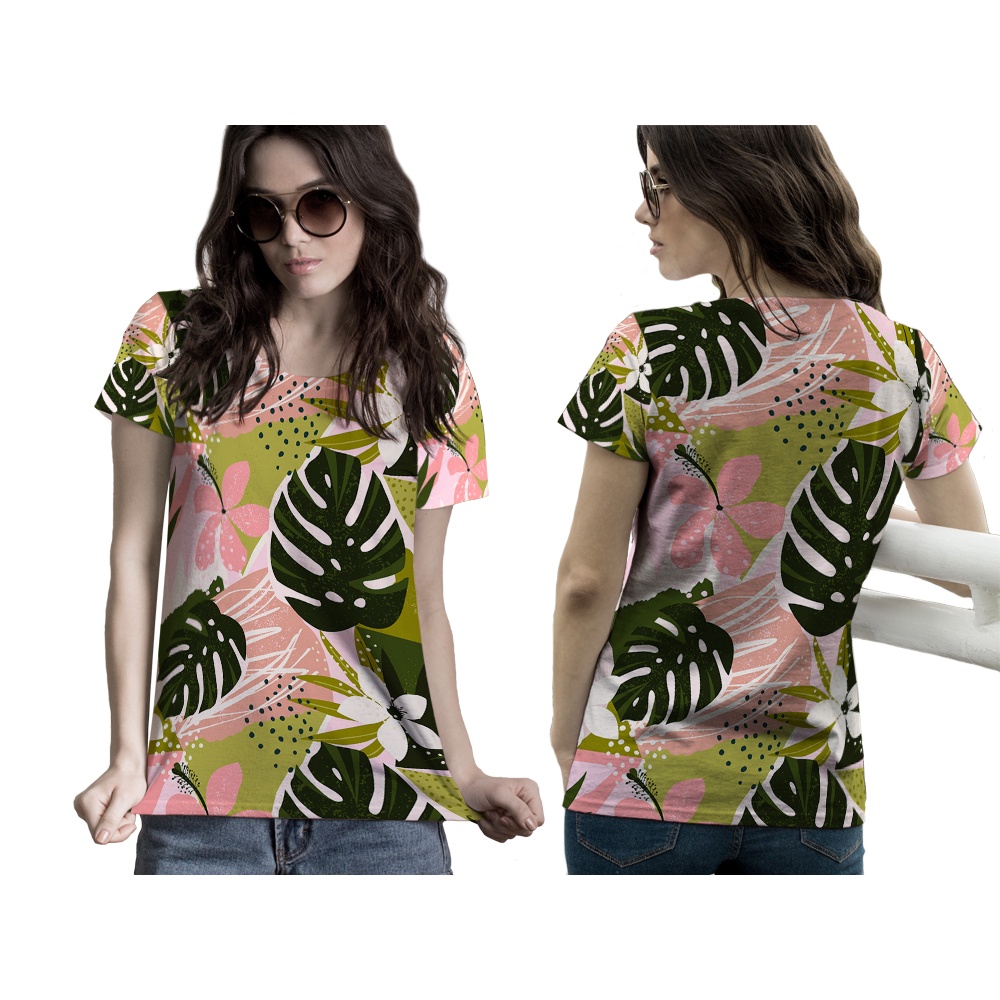 [Riashop] Kaos Wanita Motif Monstera | Kaos Tanaman Monstera | Kaos Daun Monstera