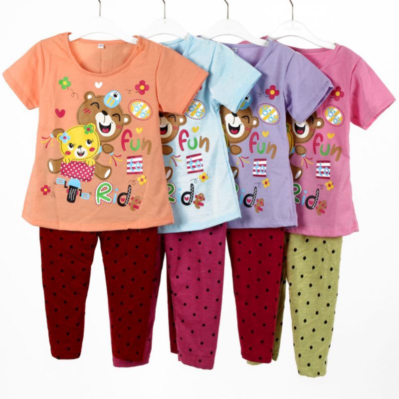 SETELAN BAJU ANAK PEREMPUAN MOTIF BEAR 2-6 TAHUN NEW