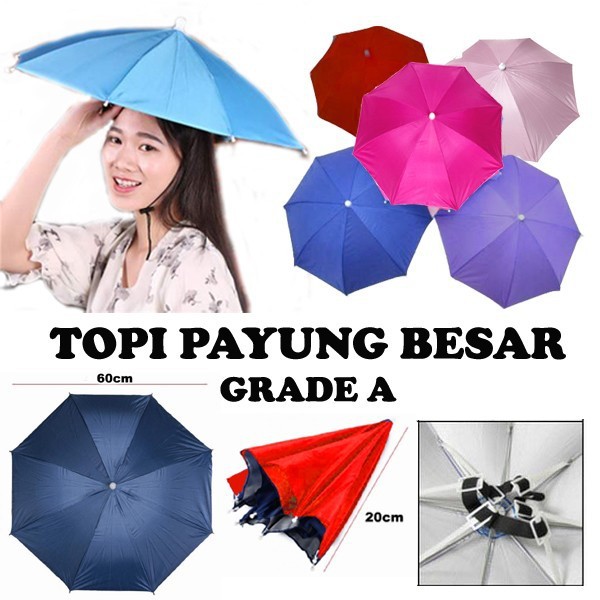 PROMO!!! Topi Payung kepala besar payung topi diameter 60cm grade A 60 cm Jamin BAGUS