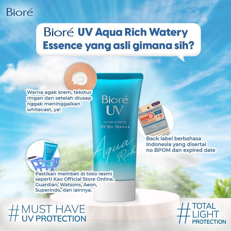[PROMO] Biore UV Aqua Rich Watery Essence BIORE TONE LIGHT UP SPF 50+ PA+++ BPOM 50 Gr 50 gram