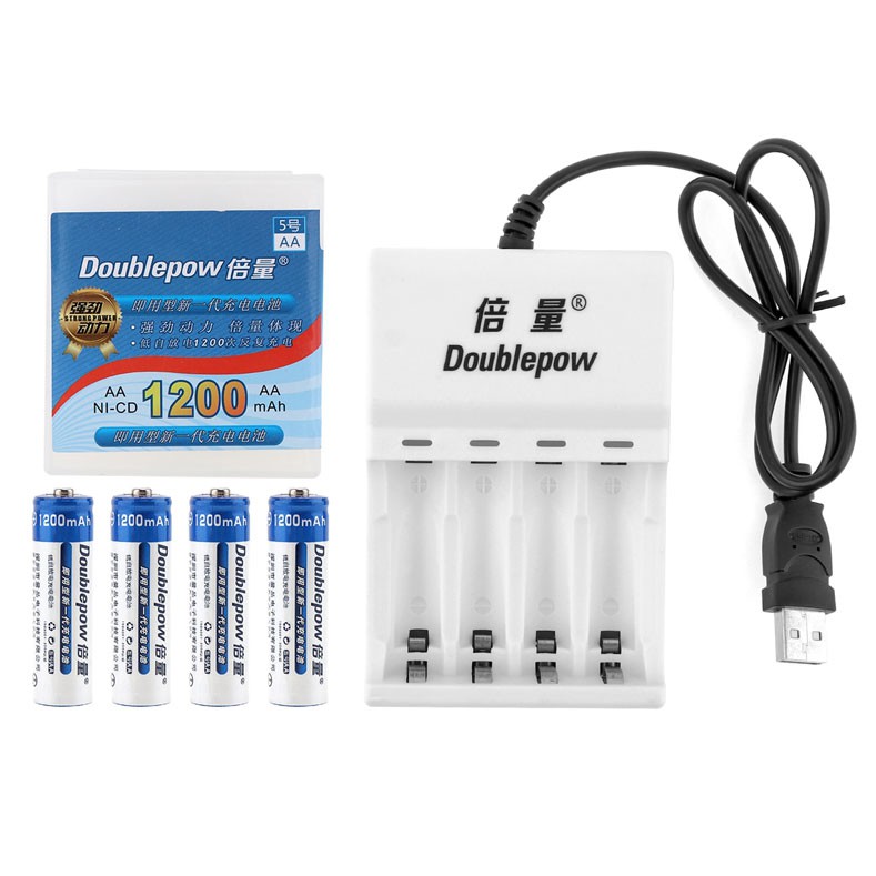 DOUBLEPOW Charger Baterai 4 slot AA/AAA + 4 PCS AA Battery 1200mAh - EPC-BTY-14M - White