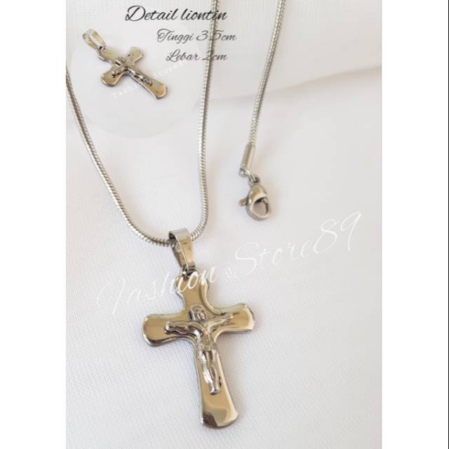 Kalung fashion import salib Jesus titanium white Antikarat ST03 bestquality import bestseller