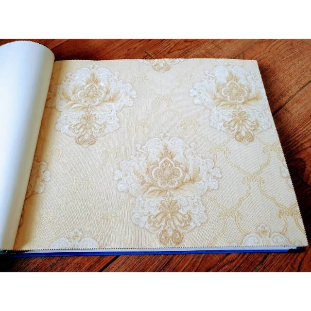 Baru - Murah Wallpaper Dinding Vinyl - Premium Timbul Tebal Krem Batik Emas Maroko Mewah D2814-2