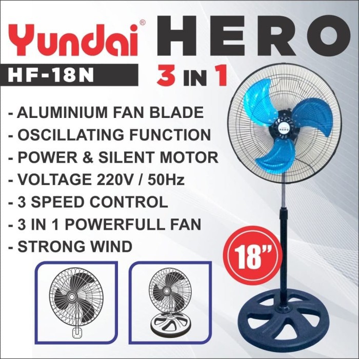 Kipas Angin 3 in1 Yundai HERO 18 inch (PENGIRIMAN KHUSUS OJEK ONLINE)