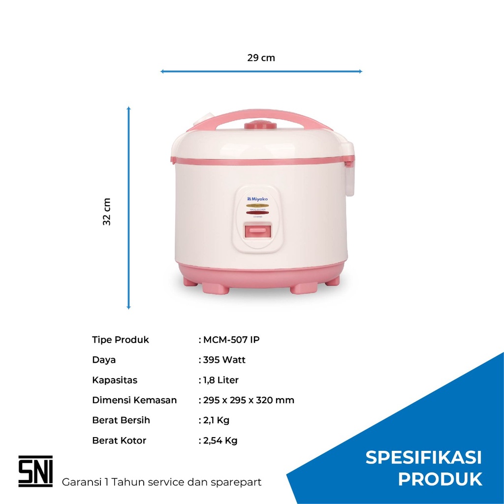 Miyako MCM507IP – Magic Com 1.8 Liter 3in1 395 Watt Pink Produk Terbaru Magic Com