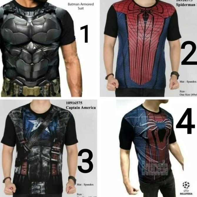 Baju Kaos Superman Spiderman Super Hero Gym Fitness Pria Cowok