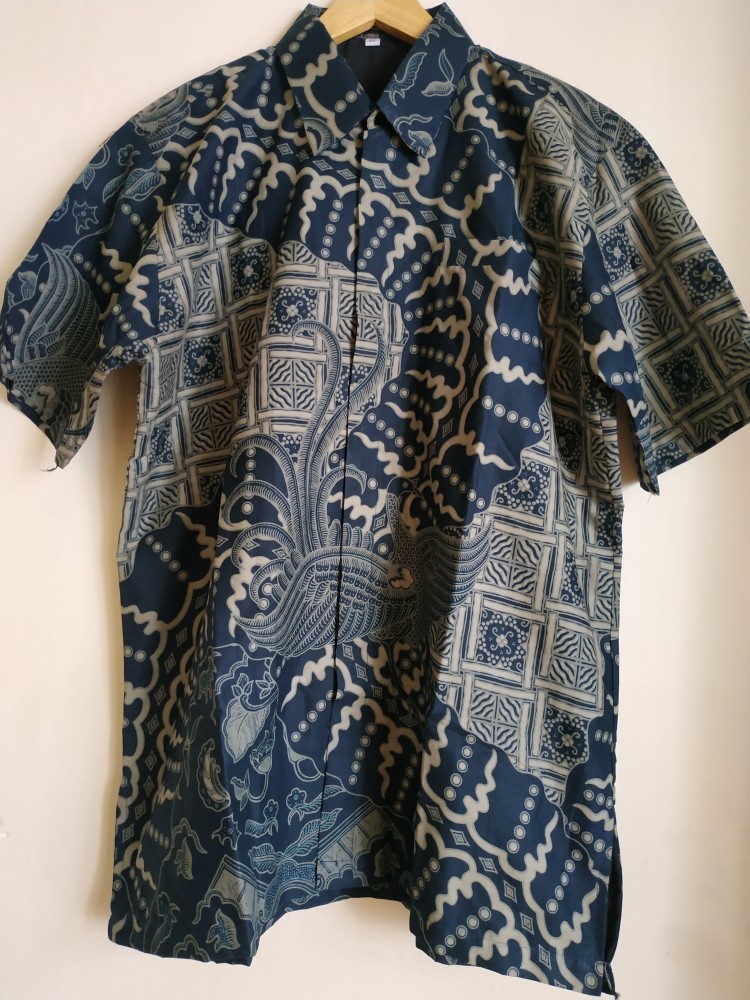 Wijoyo Navy Pendek Kemeja Batik Pria Full Furing Regular Fit Bahan Katun Primisima