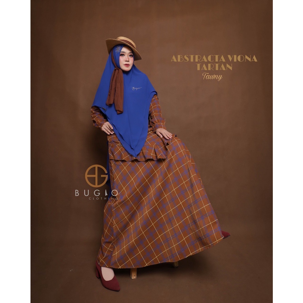 Bugio Clothing Viona Tartan Gamis Dress menyusui Bahan Corduroy korduroy Motif Kotak saffashion