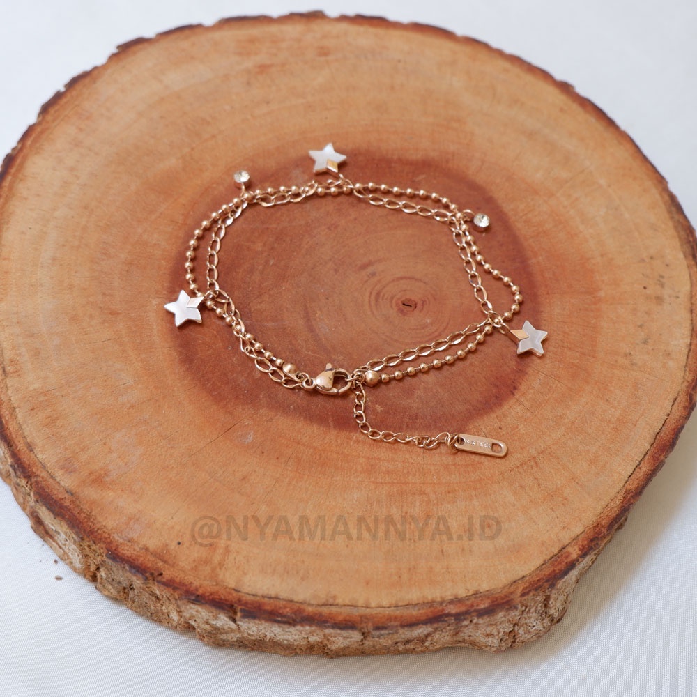 Gelang Tangan Stainless Wanita Bracelet Titanium Star Crystal