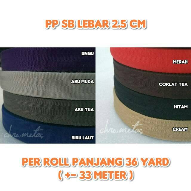 

Tali Webbing Bahan PP Lebar 2.5 Cm Motif SB Per Roll 36 Yard