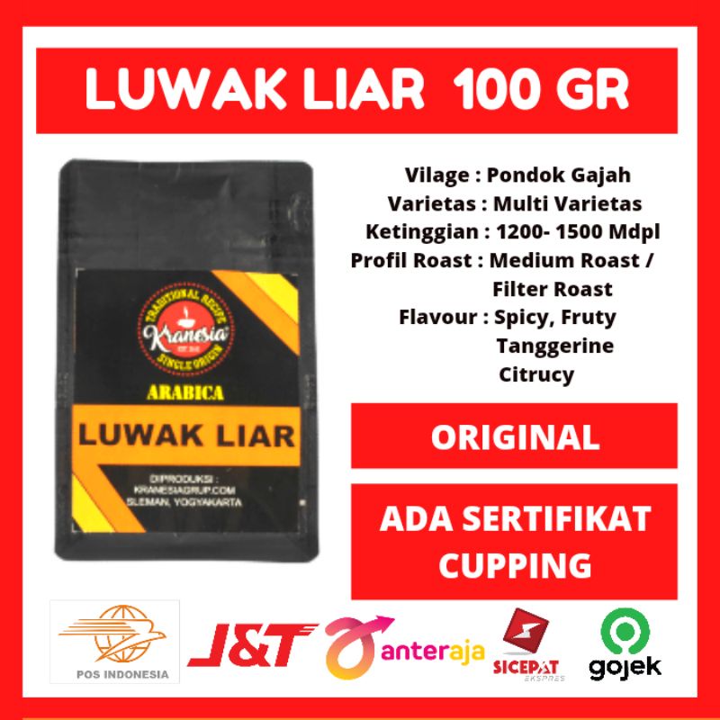 

BIJI KOPI LUWAK ASLI LIAR 100 GR ARABICA GAYO BUBUK PREMIUM 100GR GRAM