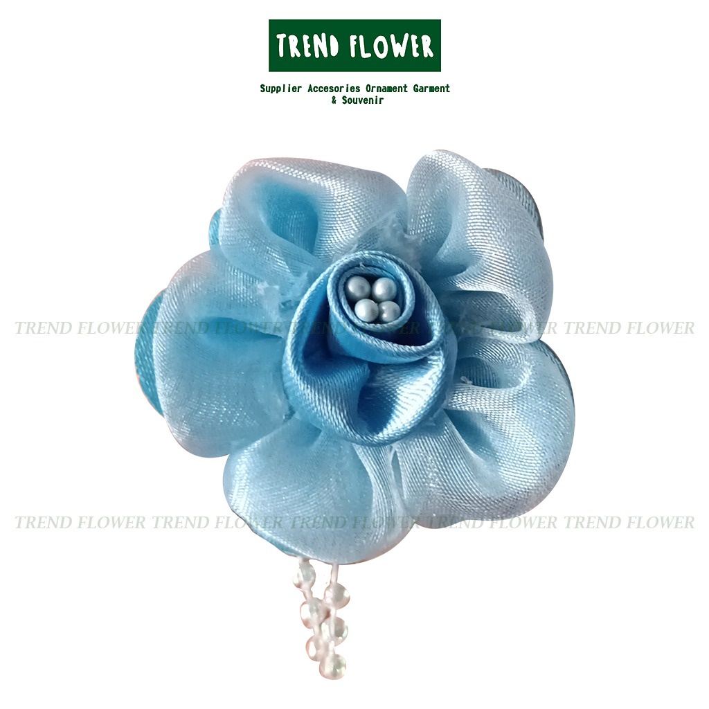 BUNGA ROSE TIGA DAUN PITA BIRU aksesoris Hiasan seserahan hampers souvenir pernikahan parcel murah b