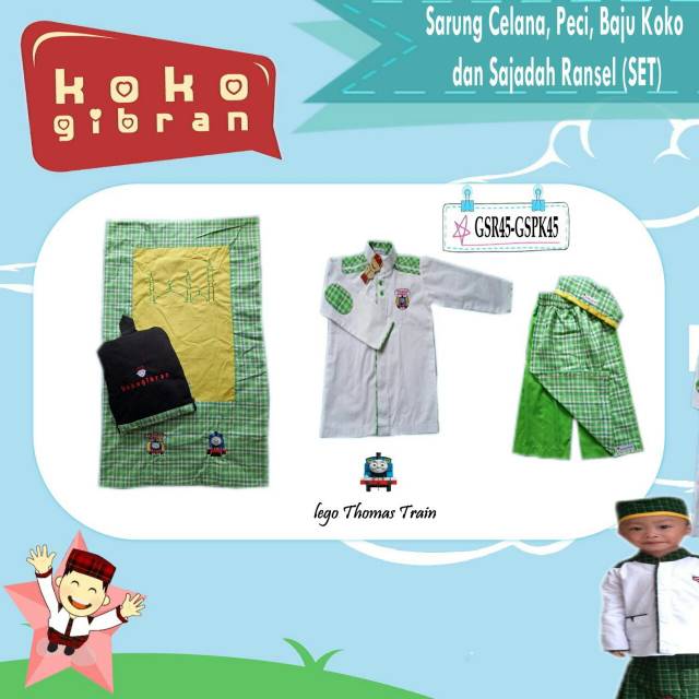 Sarung celana, peci, baju koko dan sajadah ransel KokoGibran