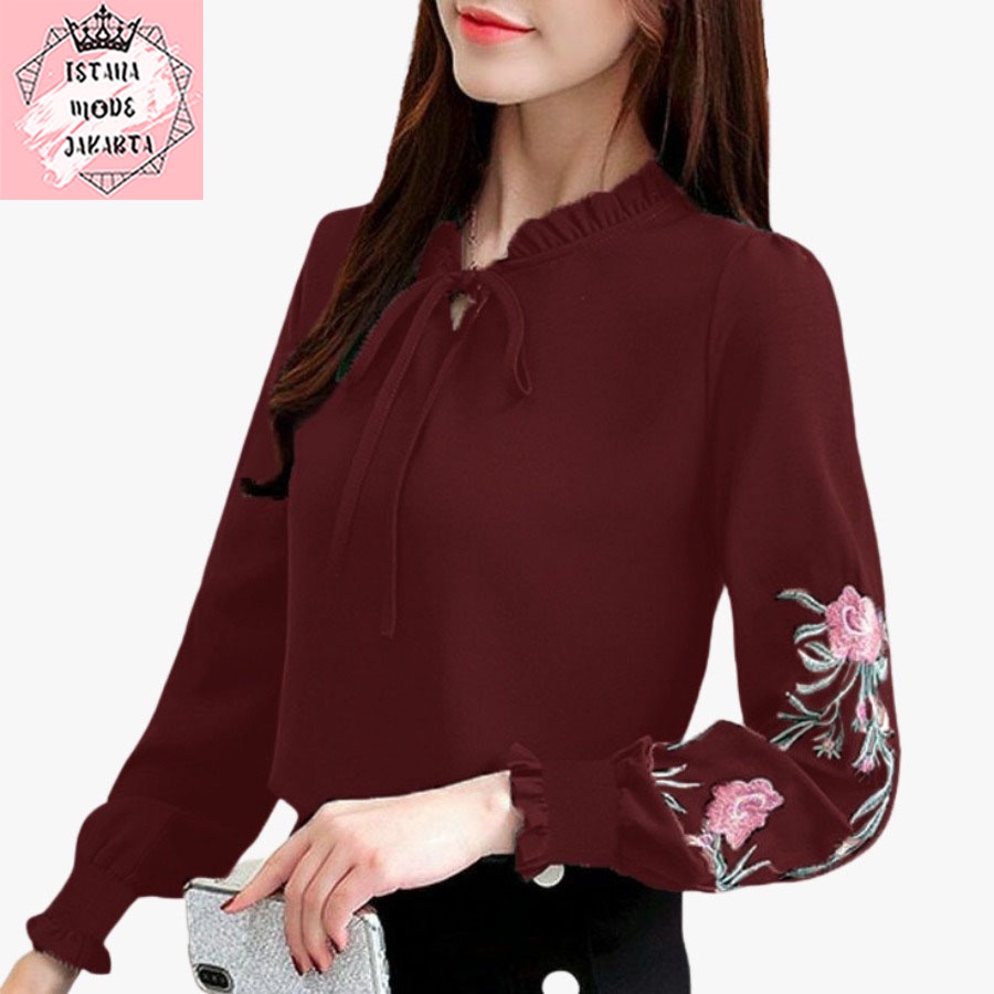 ISTANA MODE JAKARTA Aurelia Bordir baju atasan wanita terbaru blouse koreanstyle blouse wanita lengan panjang-4
