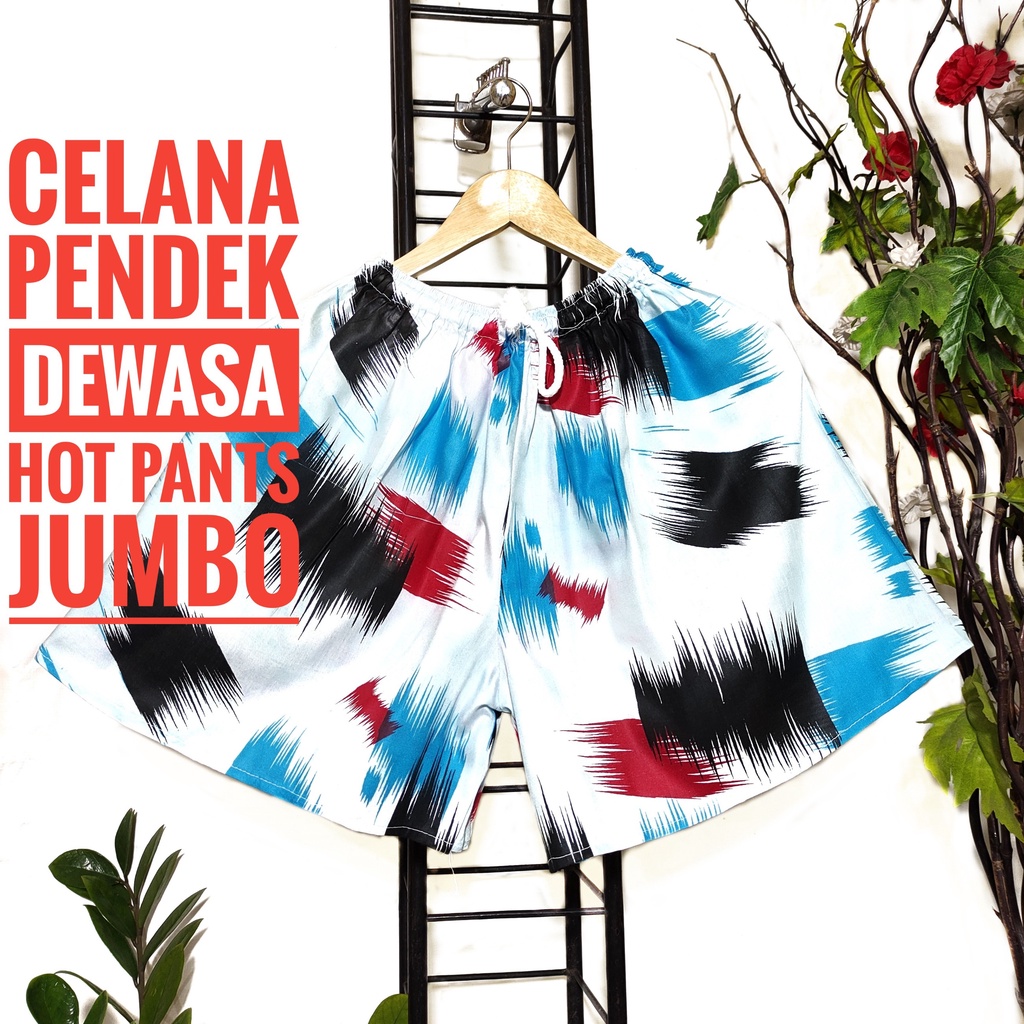 Celana Pendek Santai Hotpants Jumbo Rayon Sangat Nyaman Di Pakai Motif Kuas