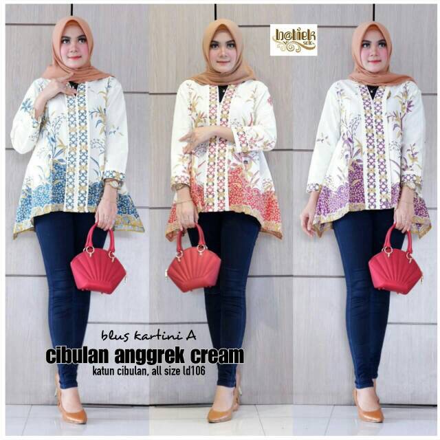 Blus Kartini Cibulan Anggrek Cream Batik Atasan Jumbo Modern Casual Kerja Seragam Kantor Muslim